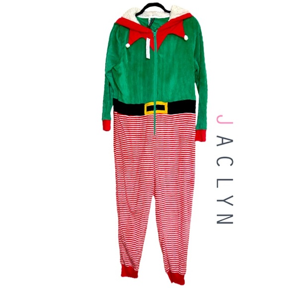 JACKYN INTIMATES Christmas Elf Onesie Hoodie Adult Size Large - Picture 1 of 5